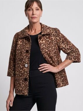 Thanx Collection Leopard Print Short  Blazer - Brown, Large